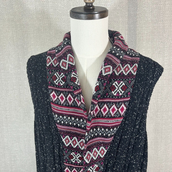 CJ Banks Vest Womens 2X Black Purple Aztec Fair Isle Open Front Sweater NWT - Picture 1 of 12